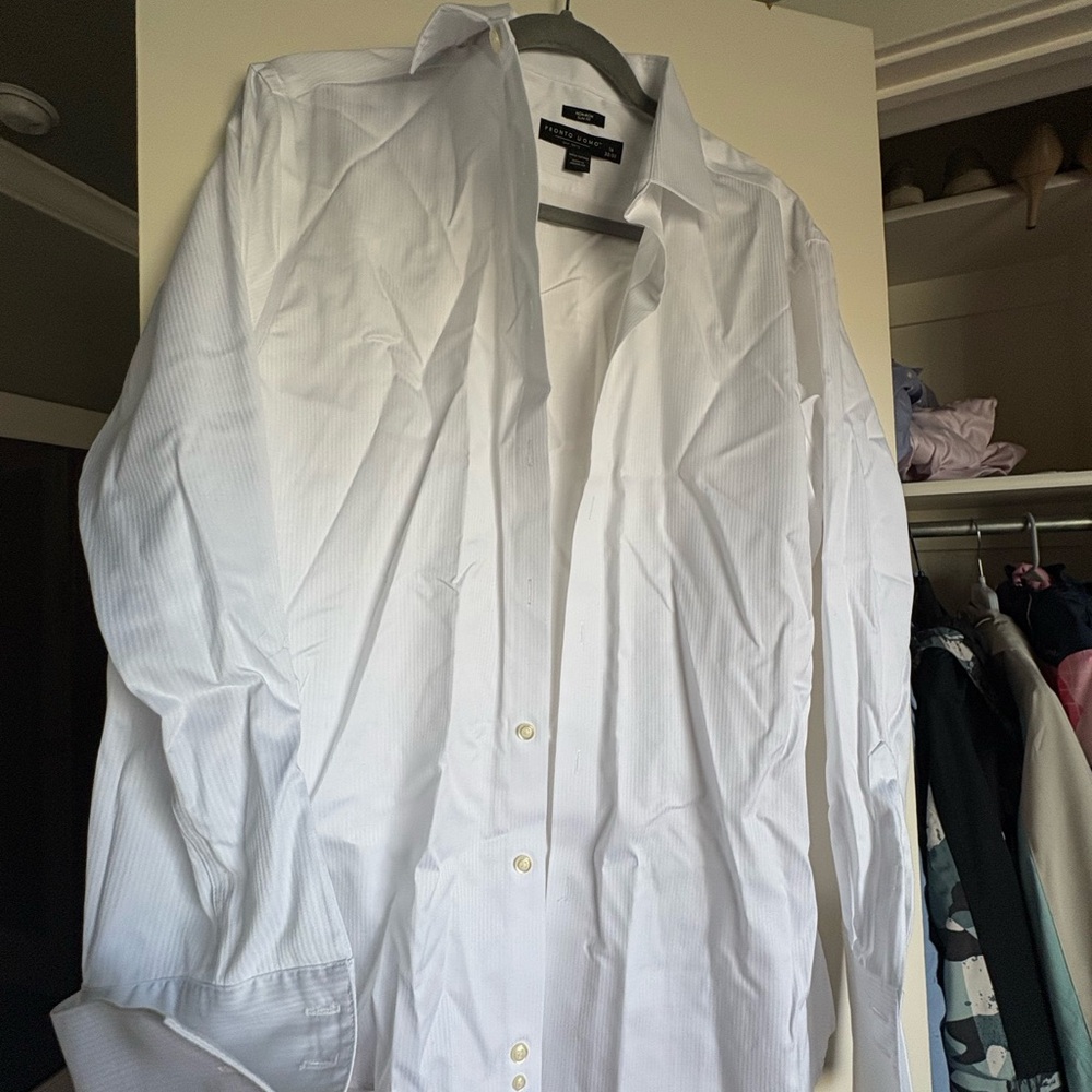 Pronto Uomo White Men’s Dress Shirt - Subtle Stripe